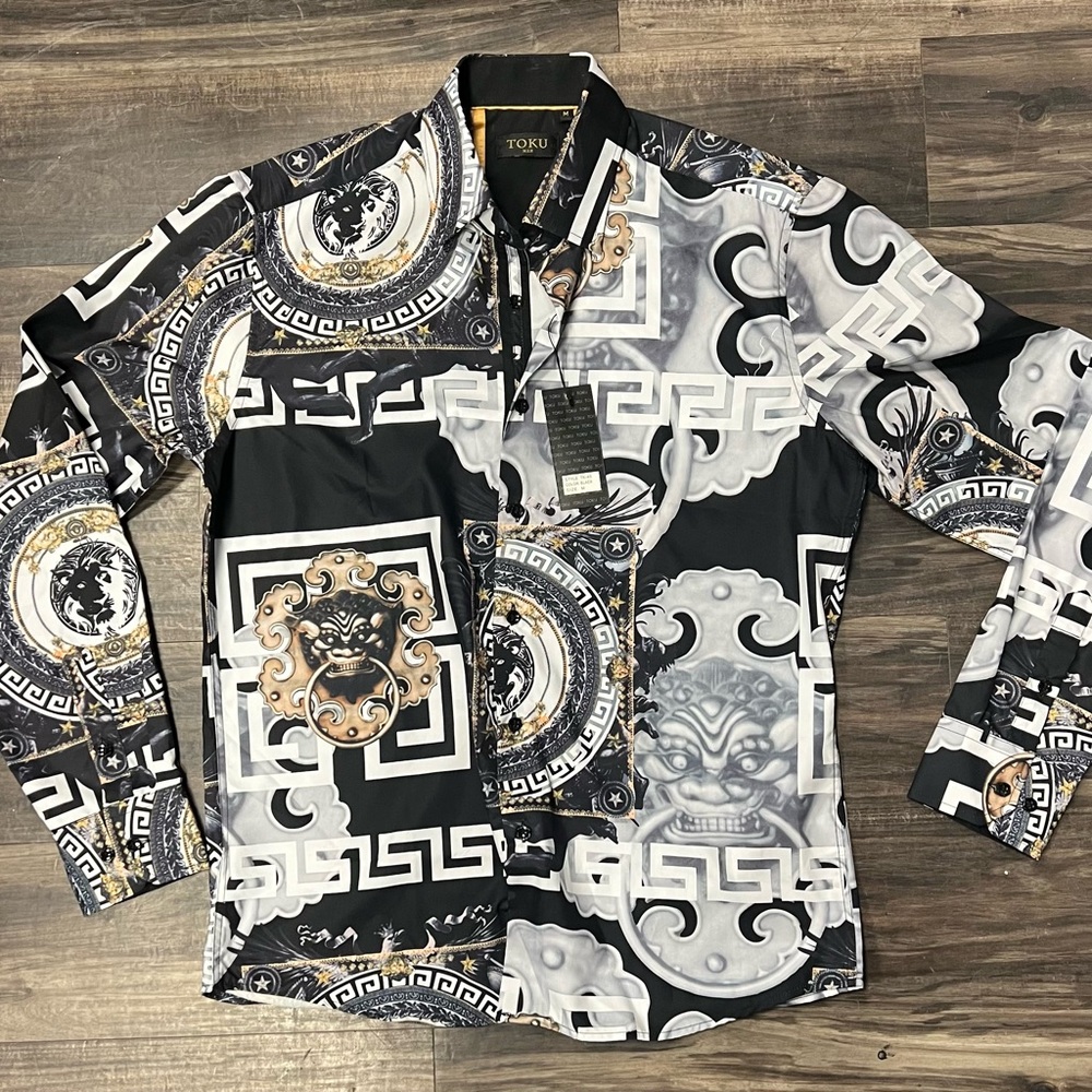 Men's Toku Black and Gray Patterned long sleeve Shirt